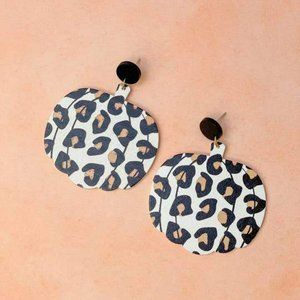 Leopard Print Pumpkin Wood Dangle Earrings